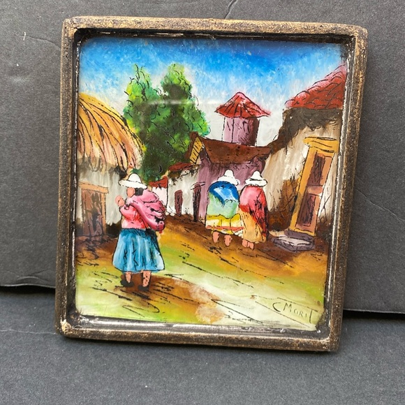 artisan Other - Vintage scene signed by c morit Peruvian folk art